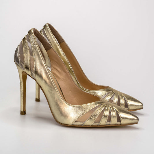 Pantofi Eleganți Din Piele Naturală Metalizată Luna Auriu