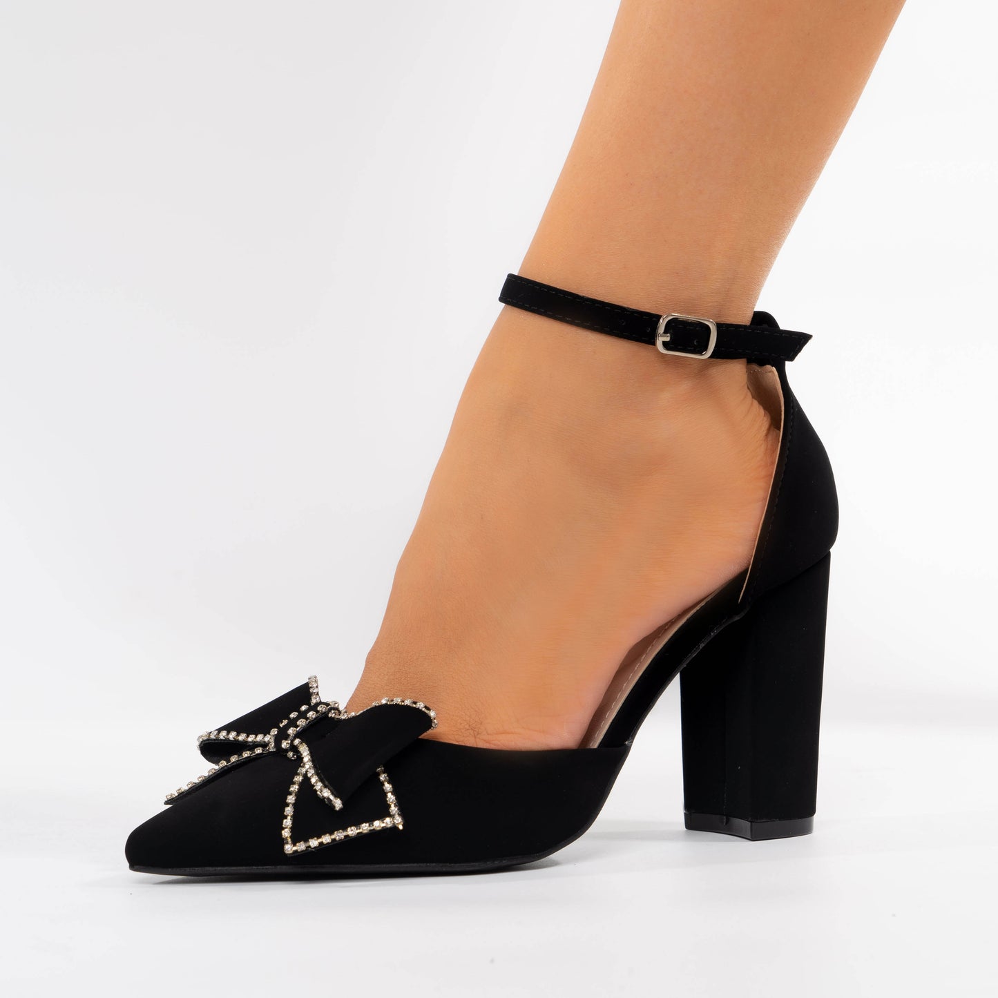 Pantofi Eleganti Cu Toc Gros Accesorizati cu Fundita - Naty Negri