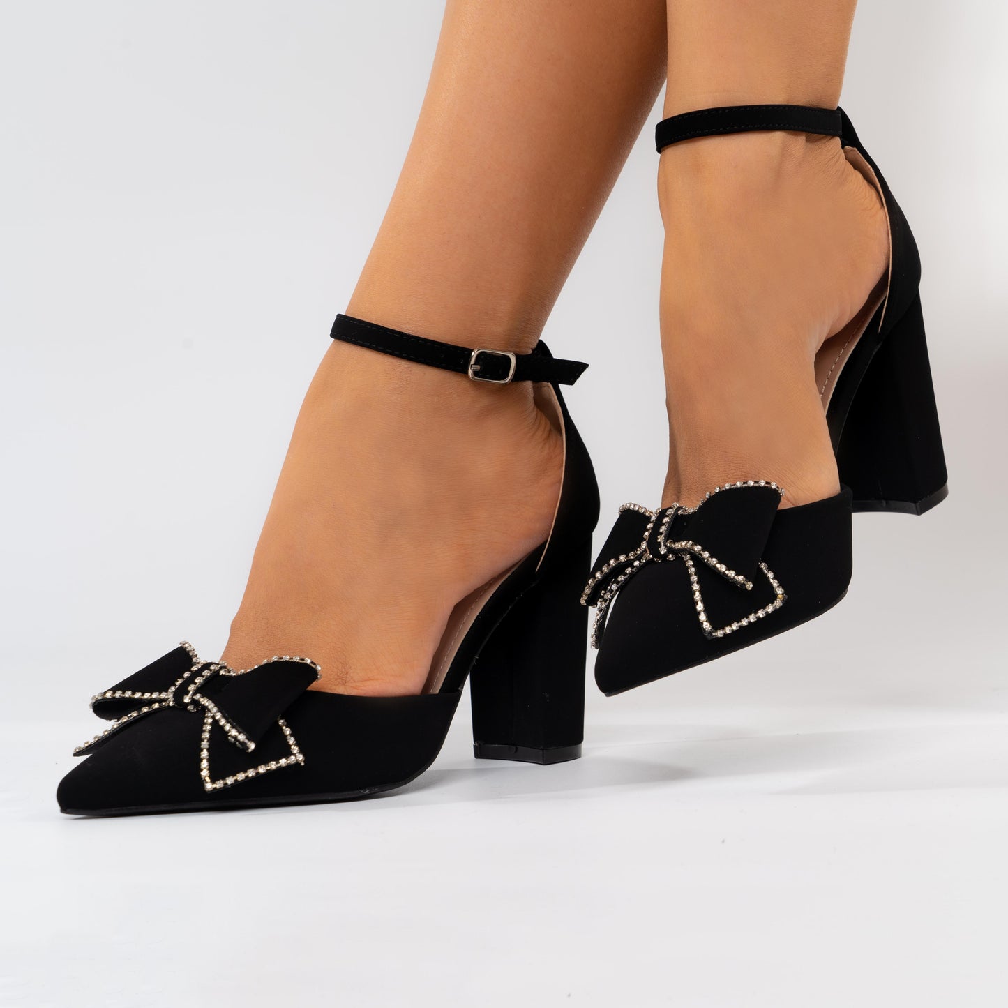 Pantofi Eleganti Cu Toc Gros Accesorizati cu Fundita - Naty Negri