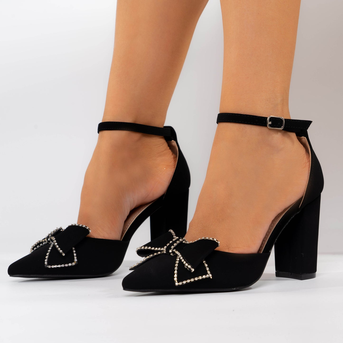 Pantofi Eleganti Cu Toc Gros Accesorizati cu Fundita - Naty Negri