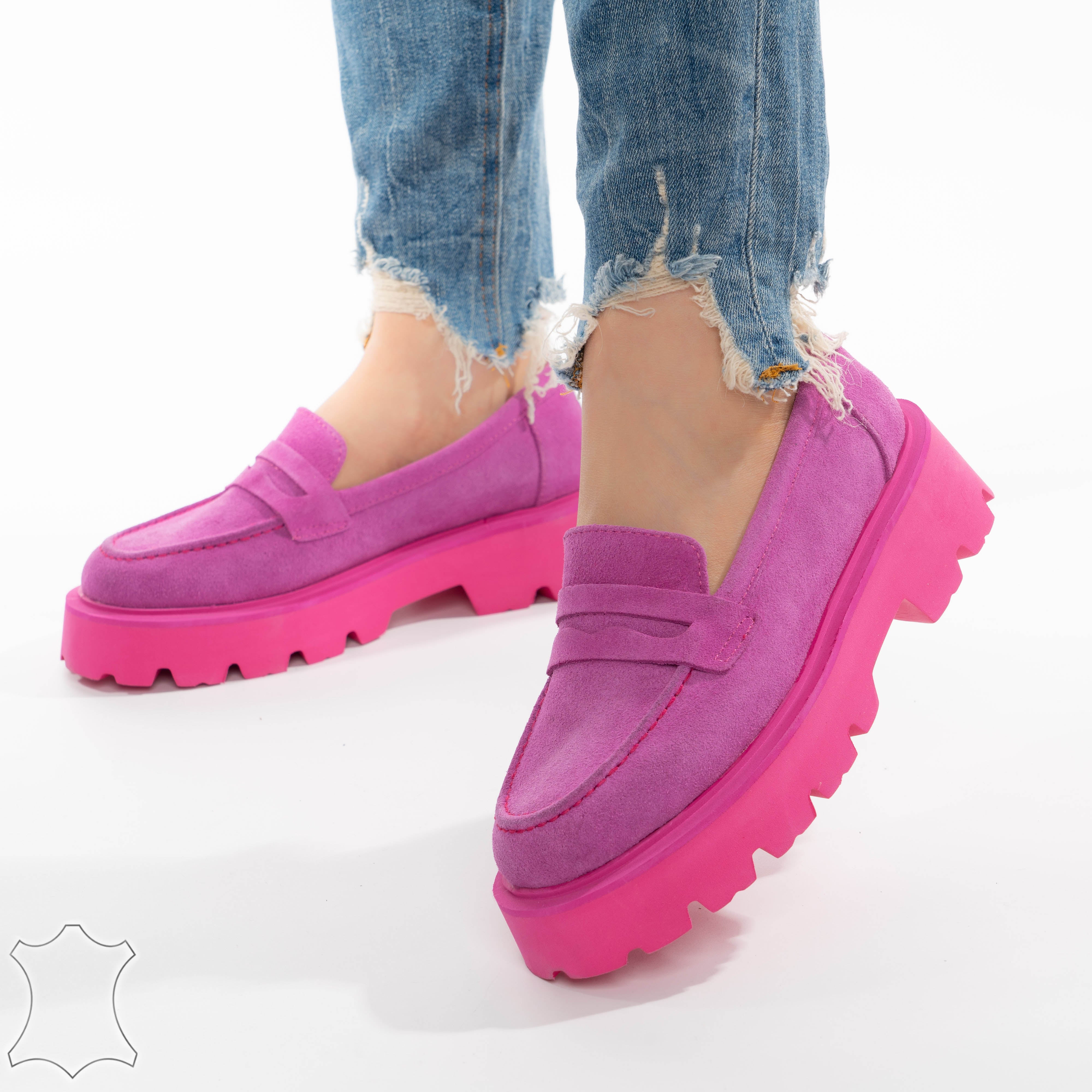 Mocasini Loafers Din Piele Intoarsă Suede - Fucshia Lara – ShoesUp