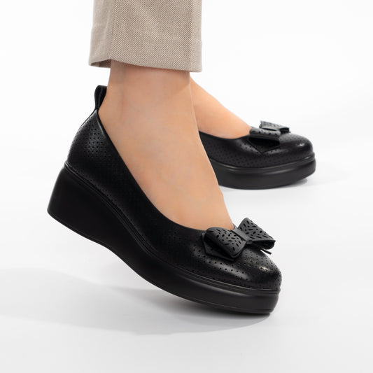 Pantofi Casual Tip Balerini Cu Platforma Perforati Accesorizati Cu Funda - Harper Negru
