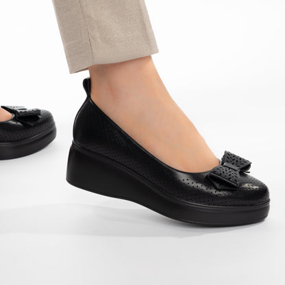 Pantofi Casual Tip Balerini Cu Platforma Perforati Accesorizati Cu Funda - Harper Negru