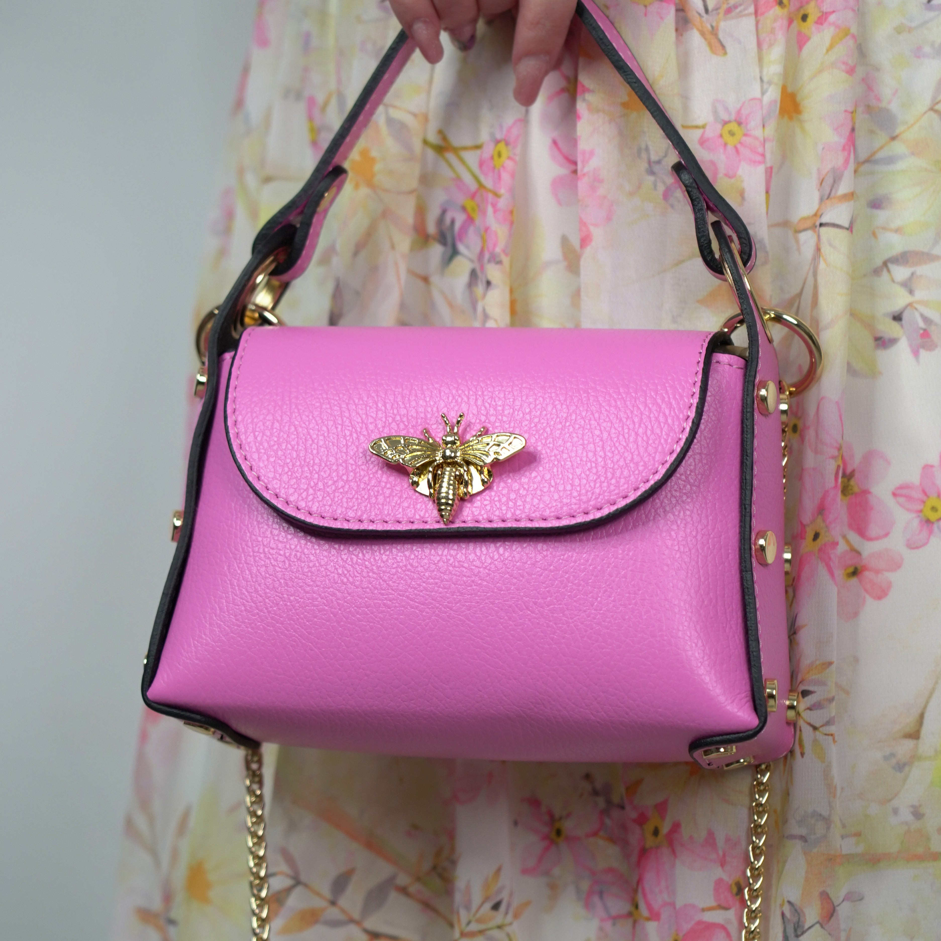 Geanta cu Albina Din Piele Naturala Mini Cu Lant Bee - Roz – ShoesUp