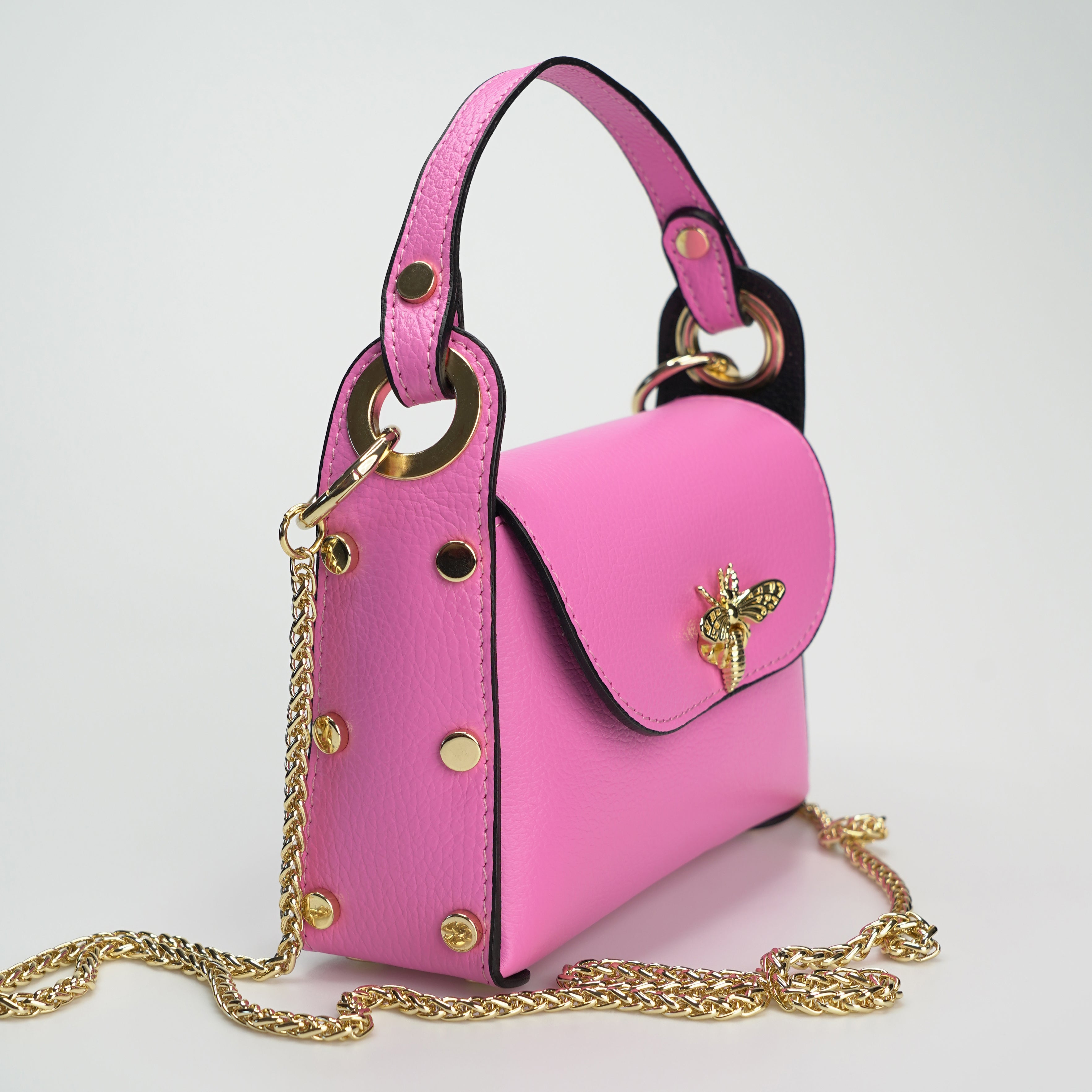 Geanta cu Albina Din Piele Naturala Mini Cu Lant Bee - Roz – ShoesUp