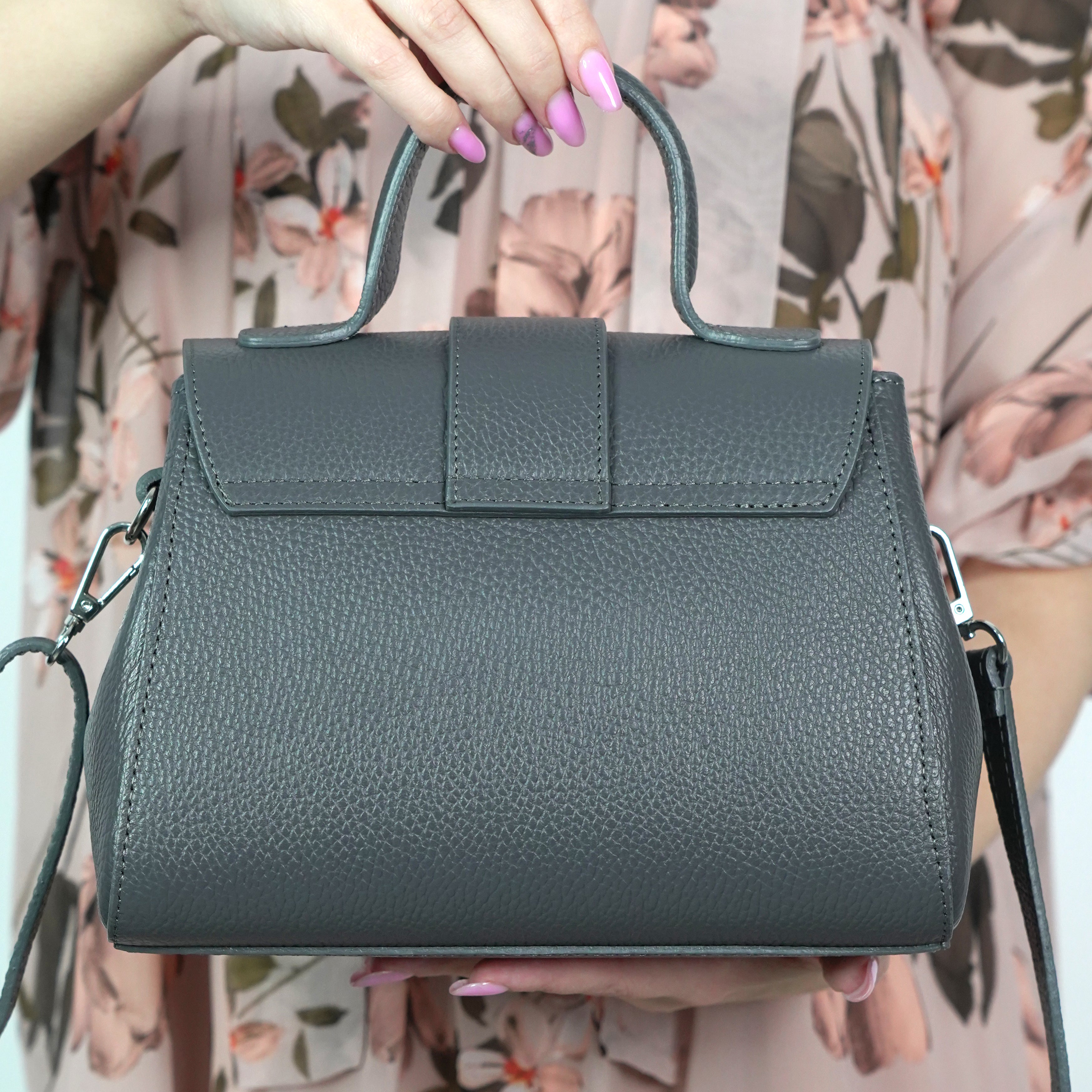 Geanta Din Piele Naturala Medie Cu Maner Crossbody Lisa - Gri