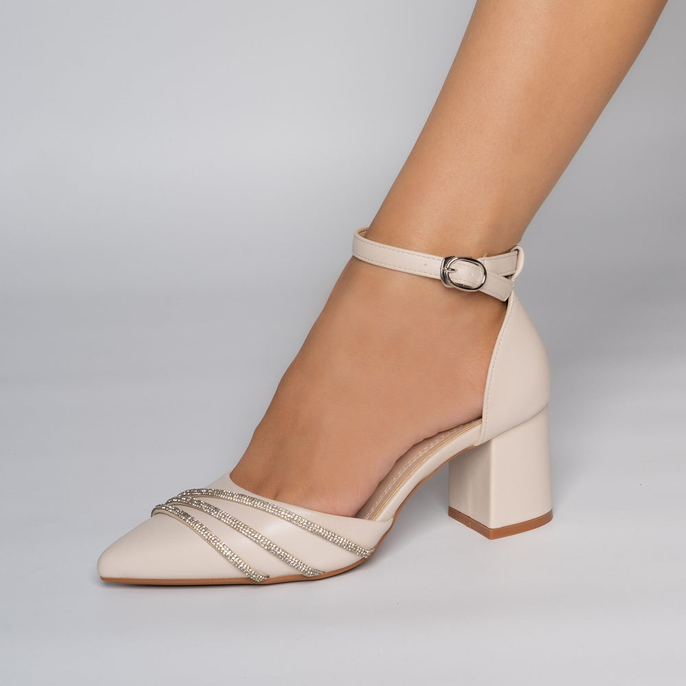 
                      
                        Pantofi Eleganti Cu Toc Mic Accesorizati cu Strasuri - Nemira Bej Deschis
                      
                    