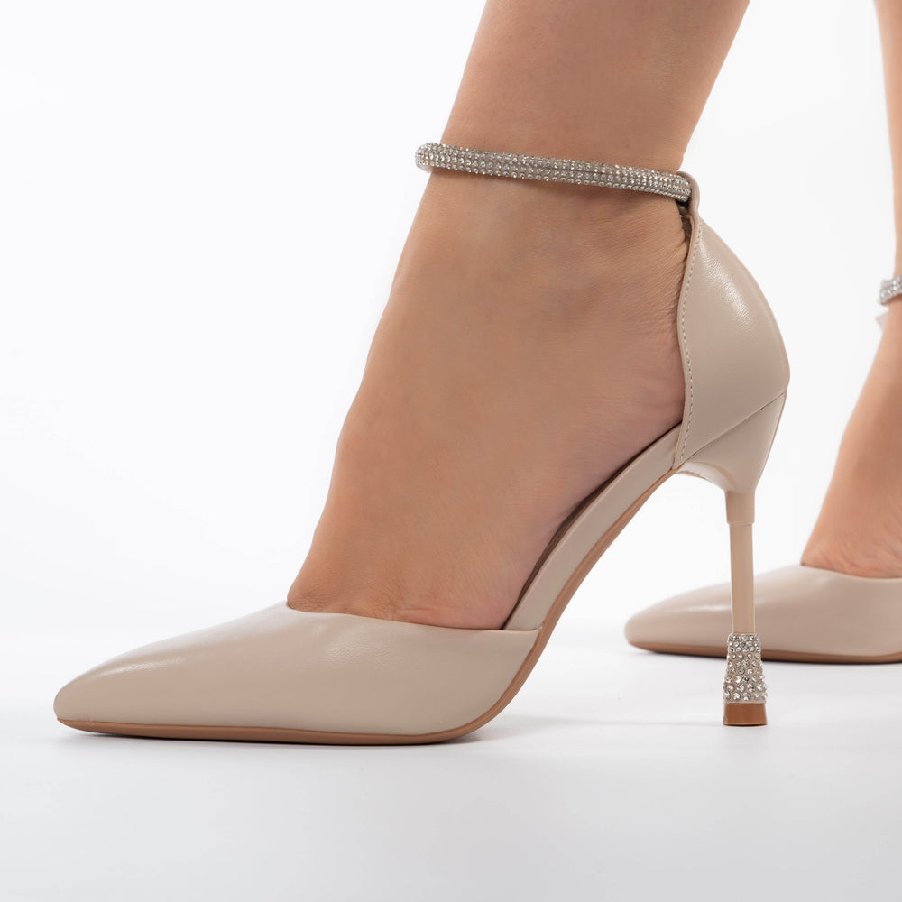 
                      
                        Pantofi Eleganti Stiletto Cu Bareta Strasuri Si Toc Asimetric - Rina Bej
                      
                    