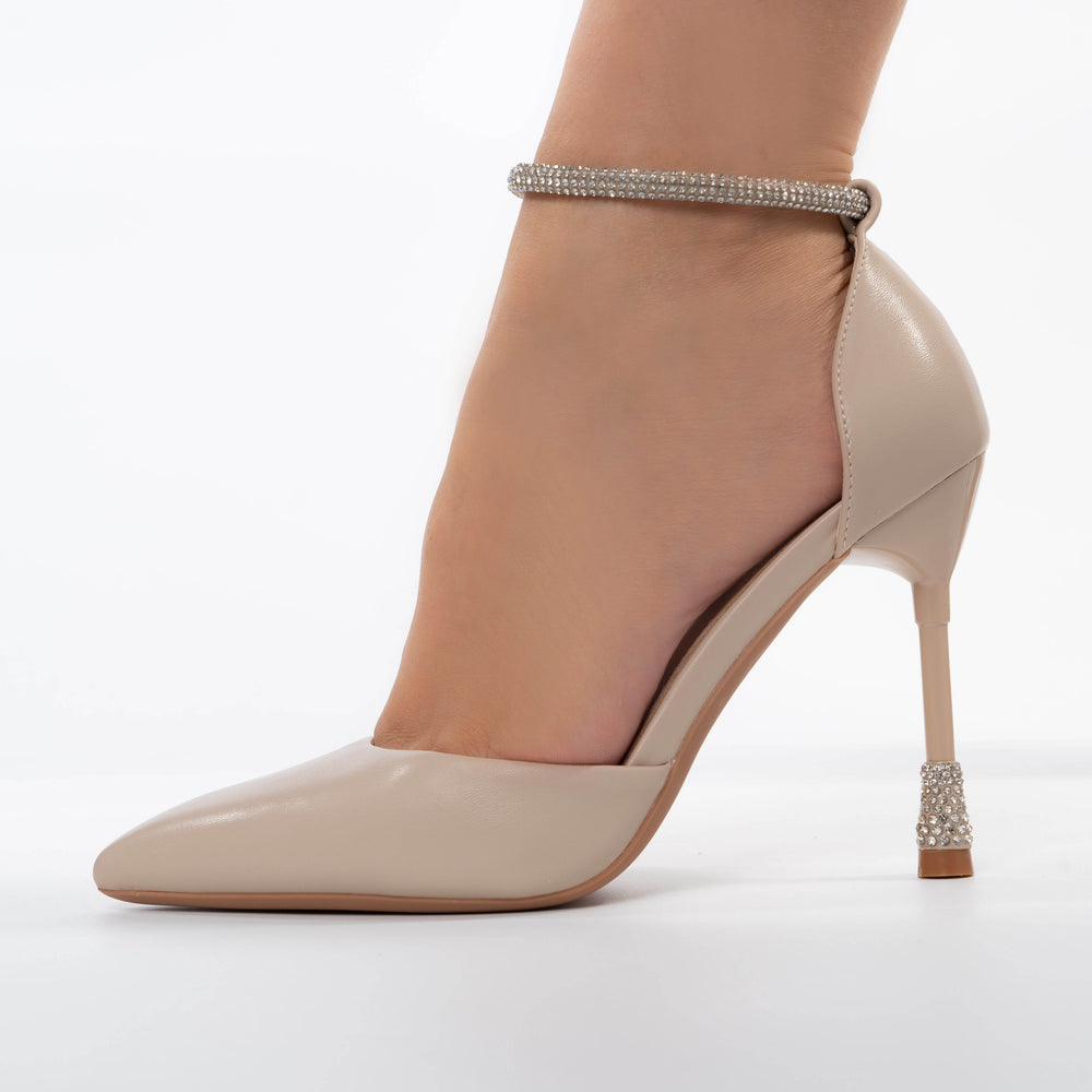 
                      
                        Pantofi Eleganti Stiletto Cu Bareta Strasuri Si Toc Asimetric - Rina Bej
                      
                    