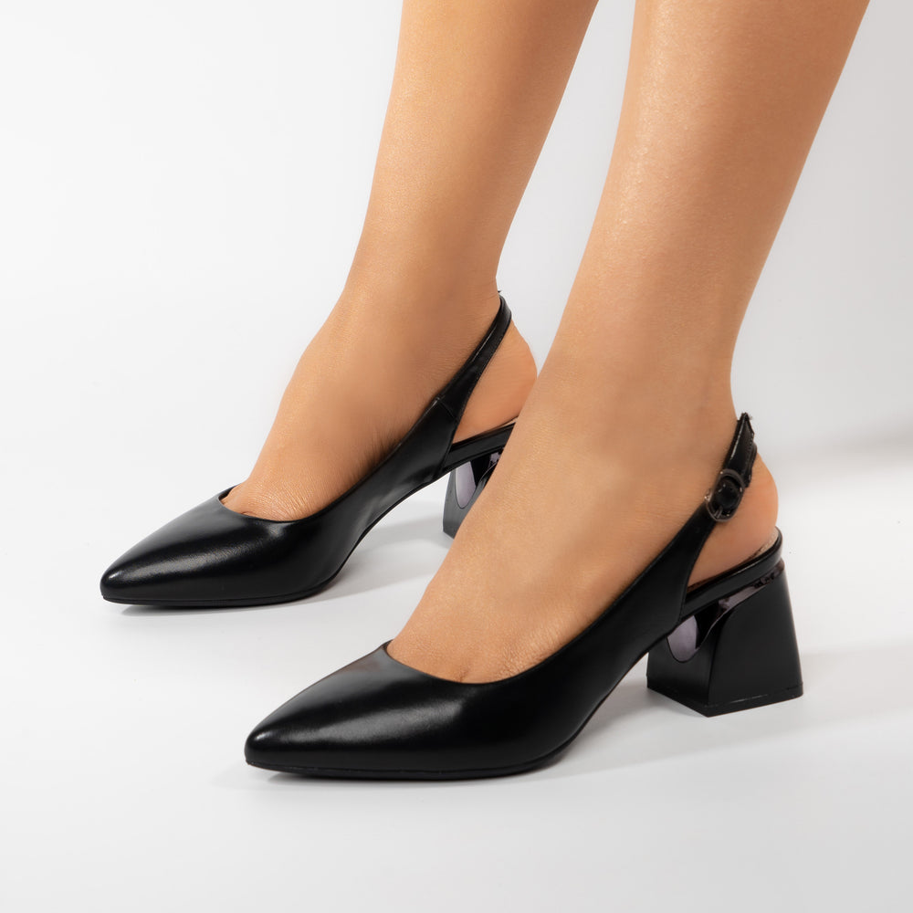 Pantofi Decupati cu Toc Mic Patrat 6cm - Evelina Negri