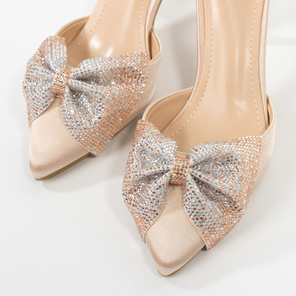 Pantofi Eleganti Cu Toc Mic si Fundita - Masha Bej
