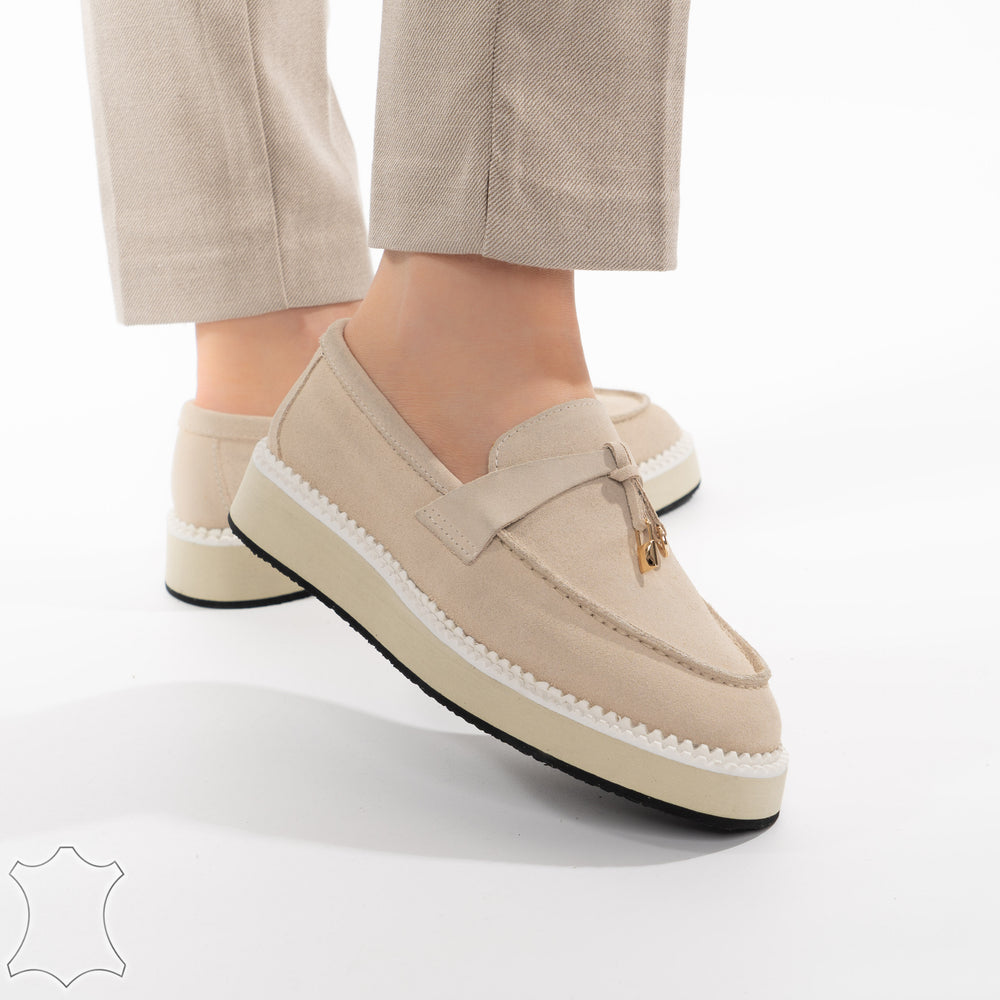 
                      
                        Mocasini Loafers Din Piele Intoarsă Suede Bej - Alice
                      
                    