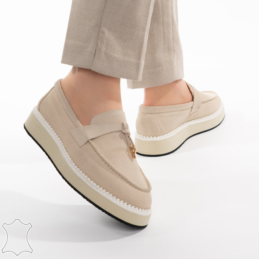 
                      
                        Mocasini Loafers Din Piele Intoarsă Suede Bej - Alice
                      
                    