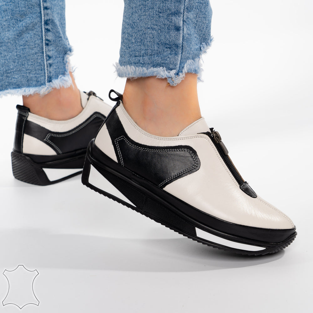 
                      
                        Pantofi Casual Cu Fermoar Din Piele Naturala - Sally Alb/Negru
                      
                    