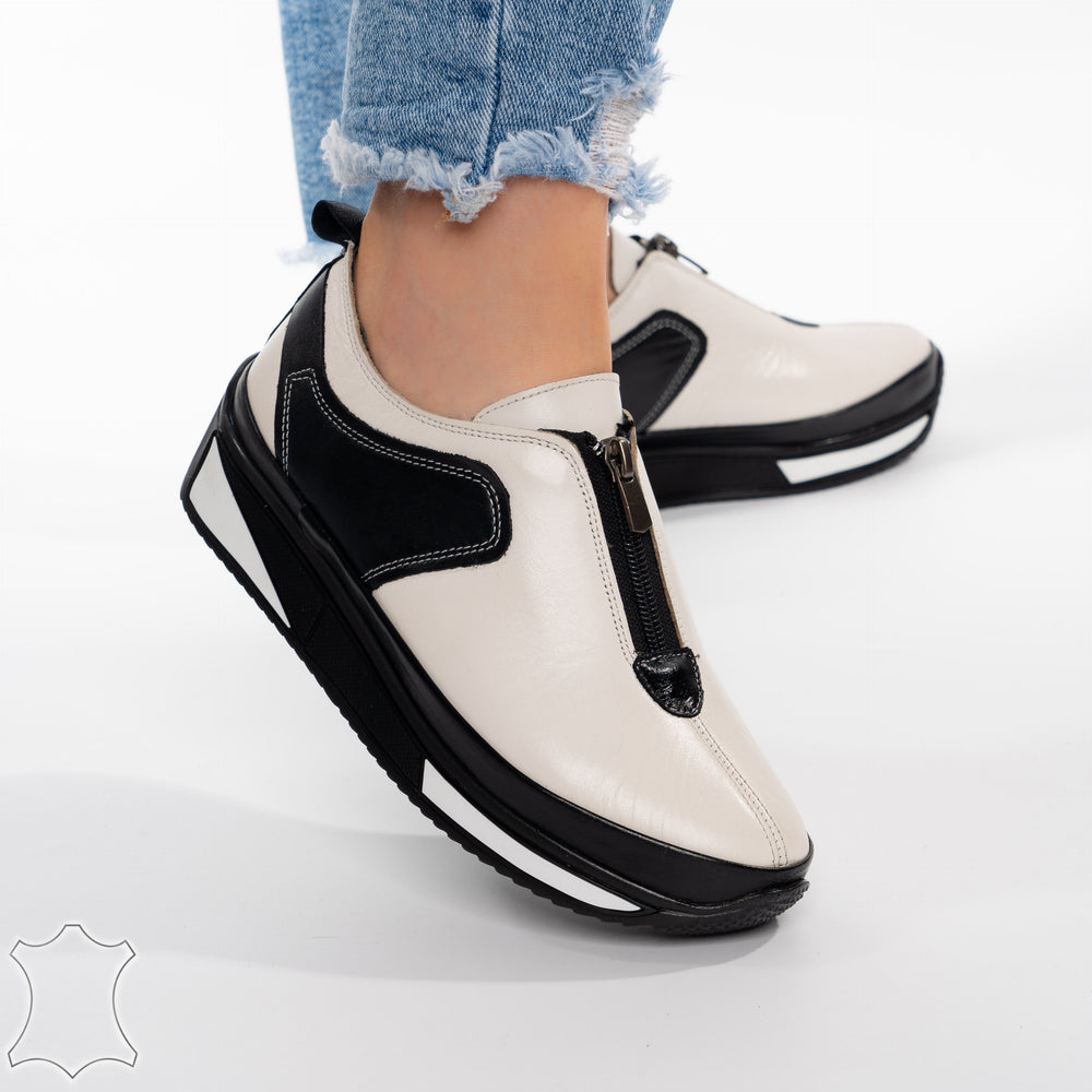 
                      
                        Pantofi Casual Cu Fermoar Din Piele Naturala - Sally Alb/Negru
                      
                    