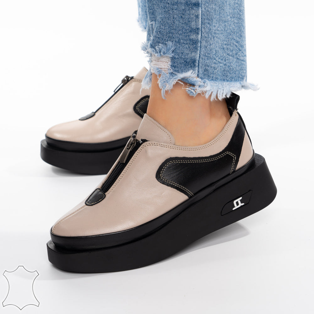 
                      
                        Pantofi Casual Din Piele Naturala Cu Fermoar Si Talpa Oversize - Frankie Bej
                      
                    