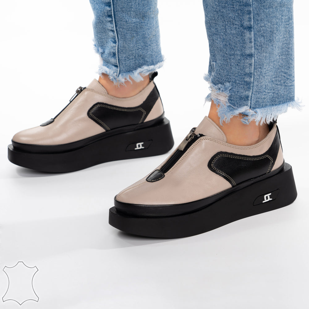 
                      
                        Pantofi Casual Din Piele Naturala Cu Fermoar Si Talpa Oversize - Frankie Bej
                      
                    