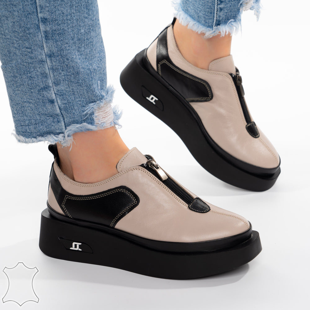 
                      
                        Pantofi Casual Din Piele Naturala Cu Fermoar Si Talpa Oversize - Frankie Bej
                      
                    