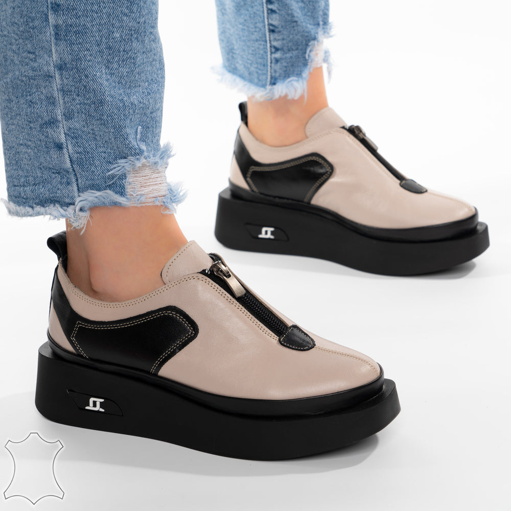 
                      
                        Pantofi Casual Din Piele Naturala Cu Fermoar Si Talpa Oversize - Frankie Bej
                      
                    