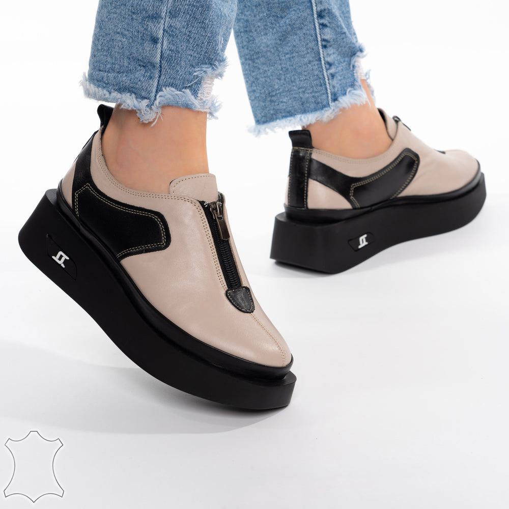 
                      
                        Pantofi Casual Din Piele Naturala Cu Fermoar Si Talpa Oversize - Frankie Bej
                      
                    