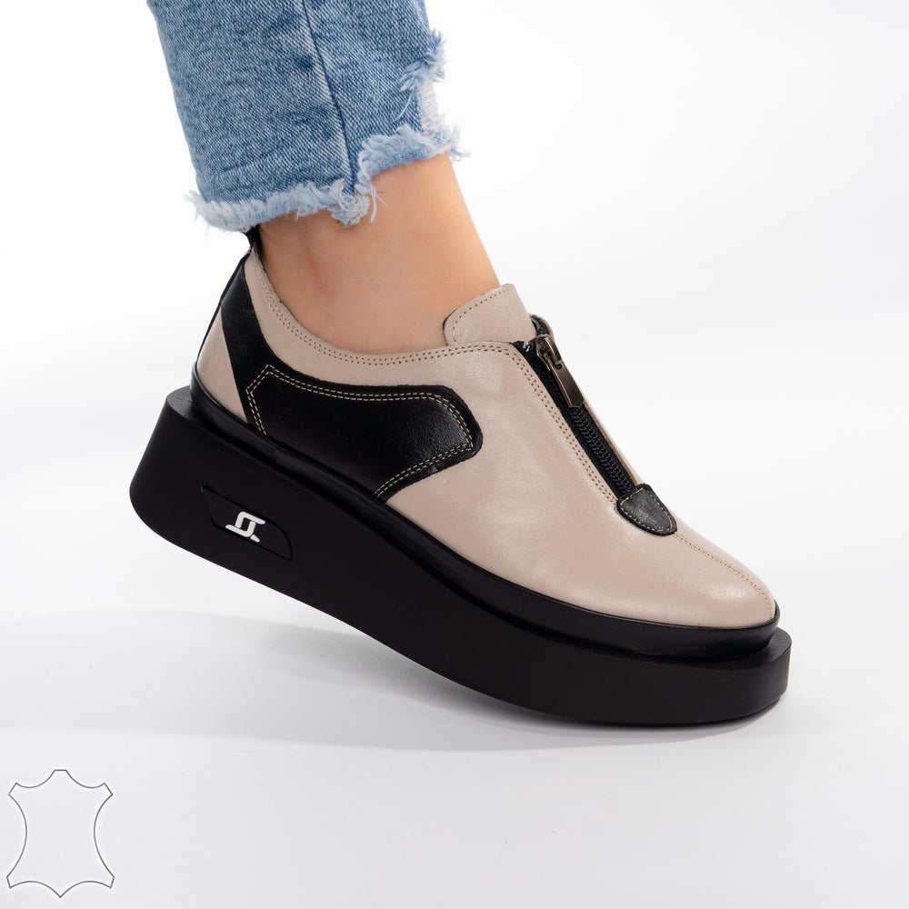 
                      
                        Pantofi Casual Din Piele Naturala Cu Fermoar Si Talpa Oversize - Frankie Bej
                      
                    