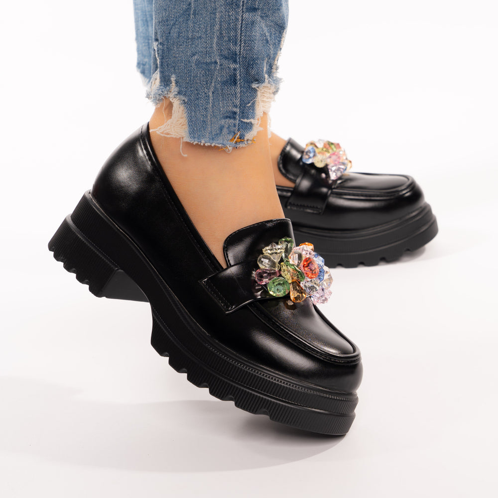 
                      
                        Pantofi Casual Tip Mocasini Accesorizati Cu Margele Colorate - Zelda Negru
                      
                    