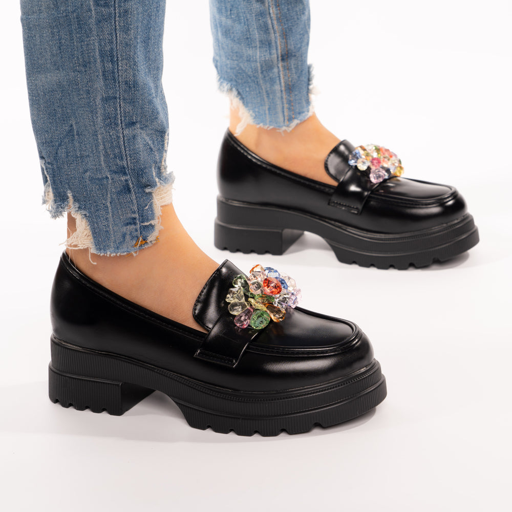 
                      
                        Pantofi Casual Tip Mocasini Accesorizati Cu Margele Colorate - Zelda Negru
                      
                    