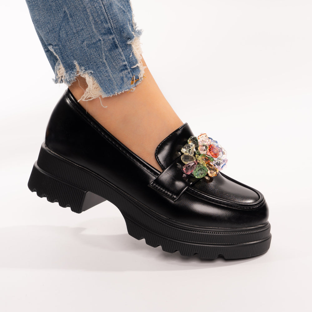 
                      
                        Pantofi Casual Tip Mocasini Accesorizati Cu Margele Colorate - Zelda Negru
                      
                    