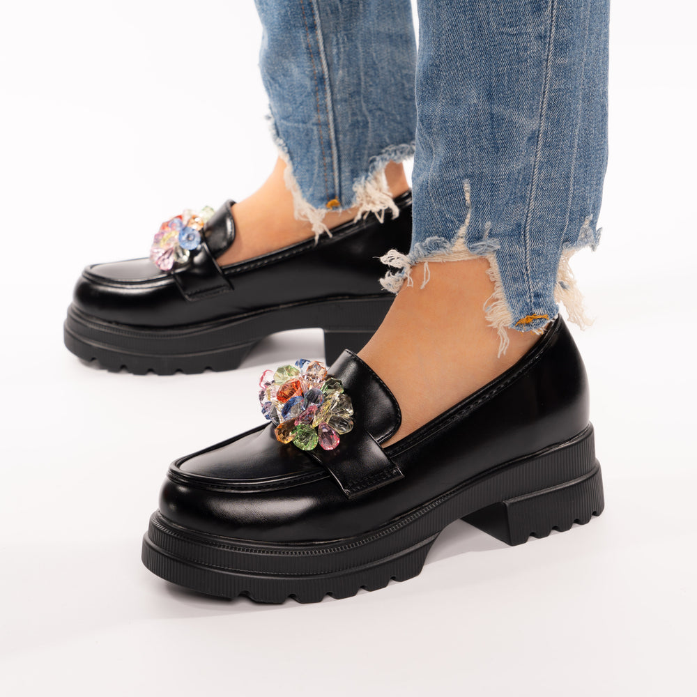 
                      
                        Pantofi Casual Tip Mocasini Accesorizati Cu Margele Colorate - Zelda Negru
                      
                    