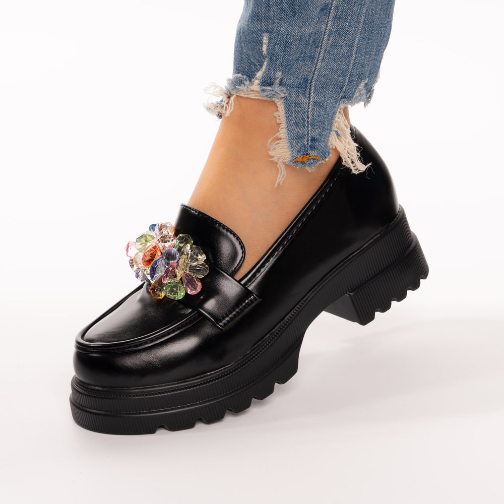 
                      
                        Pantofi Casual Tip Mocasini Accesorizati Cu Margele Colorate - Zelda Negru
                      
                    