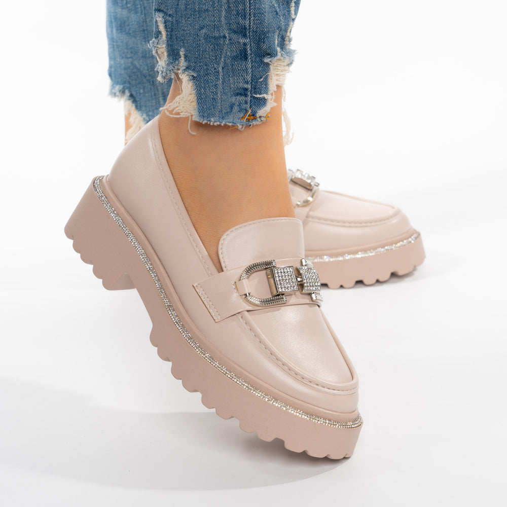 
                      
                        Pantofi Casual Tip Mocasini Accesorizati Strasuri Si Bareta - Luisa Nude
                      
                    